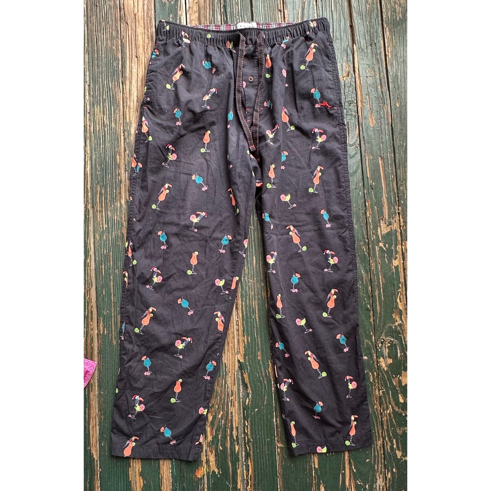 Tommy Bahama Mens Large Black Cotton Christmas Toucan Cocktail Pajama Pants